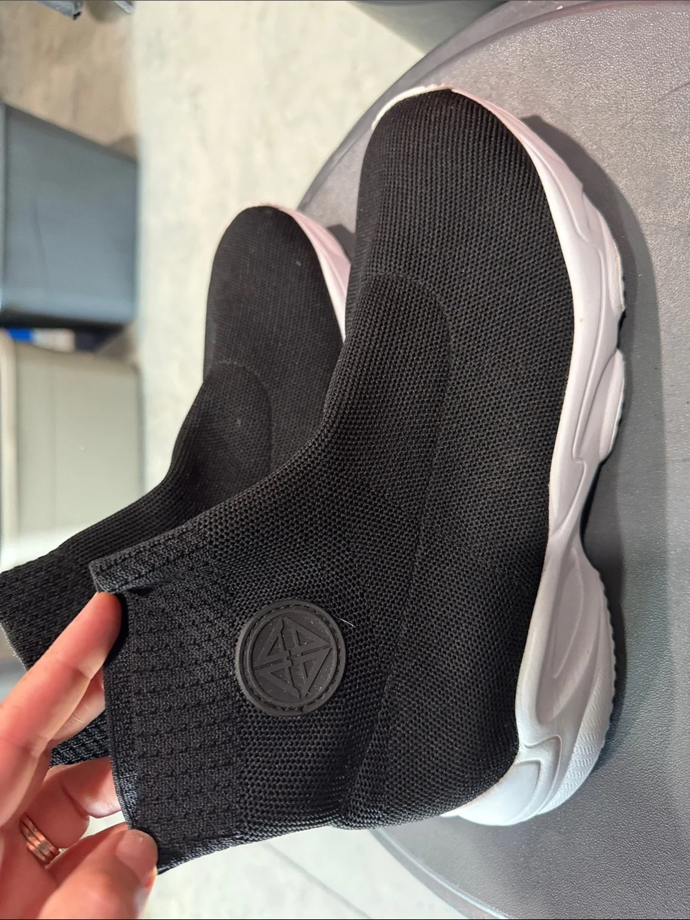ANTONIO MELANI Black Knit Slip-On Sneaker with White Accents